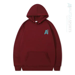 Sweat à capuche athlétique confortable avec logo de marque brodé proéminent teint uni pour les entraînements d'hiver en solde - Product Image 1