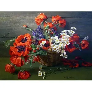 ภาพจิตรกรรมฝาผนังแบบเน้นกระเบื้องลายตะกร้าดอกป๊อปปี้สำหรับห้องครัวห้องน้ำผนังกันน้ำมันกระเด็น8x6นิ้วเฟอร์นิเจอร์ห้องครัว - Product Image 1