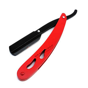 Navaja de Afeitar Profesional para Barbería, Navaja de Seguridad para Hombre, Color Rojo y Negro, Afeitado Tradicional, Ustra, para Uso en Casa o Barbería - Product Image 1