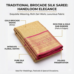 Sari en rayonne brodée Banarasi de qualité supérieure, corps doré, bordure en zari rose, vintage, traditionnel, pour mariage indien, vêtements de fête pour femmes - Product Image 2