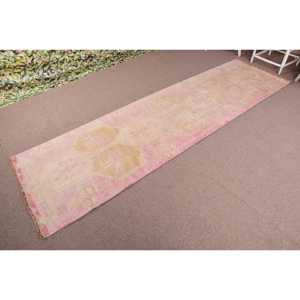 Turkish 3.3x11.3 ft <b>Rug</b>, <b>Runner</b> Vintage <b>Rug</b>, Pink Camouflage Wool <b>Rug</b> - Product Image 2