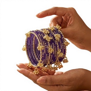 Professional Manufactures Custom Embroidery Design Stainless Steel Silver Plated Pearl Trendy Kashmiri <b>Bangles</b> Set Services - Product Image 1