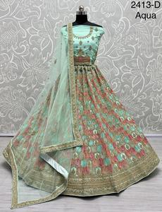 Filet de mariée à broderie assortie multi-fils lourds Lehenga Choli pour femmes, vêtements de fête de mariage pour adultes - Product Image 3