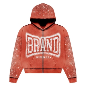 Personnalisation High Street Trend Y2K Zipper Hip-Hop Brodé 3D Lettre pour Oversized Men's Cotton Hoodie - Product Image 5