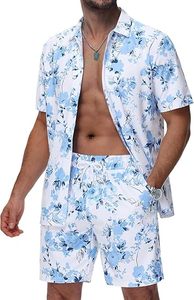 Conjunto de Camisa de Cuello Cubano y Pantalones Cortos de Playa Casuales para Hombre de Alta Calidad, Estampado de Palmeras, Tela Suave, Estilo Hawaiano - Product Image 4