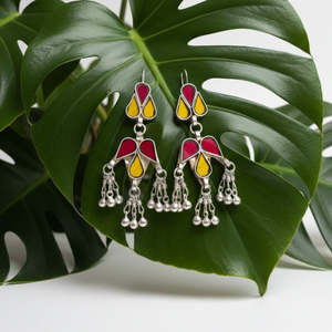 Pendientes de Aro Estilo Tribal Afgano, Diseño Étnico Clásico Geométrico, con Perlas, Diamantes, Cobre y Vidrio, para Fiestas Religiosas - Product Image 2