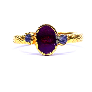 925 <b>Sterling</b> <b>Silver</b> <b>Adjustable</b> <b>Ring</b> for Ladies Fashionable Vintage Style with Gold Plating Featuring Tourmaline Gemstones - Product Image 2