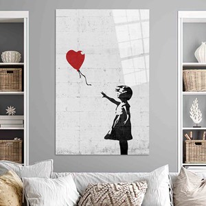 Lienzo Impreso con la Imagen de la Chica con Globo de Corazón de Banksy - Decoración Artística de Graffiti, ARTE EN VIDRIO TEMPLADO - Product Image 1
