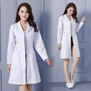 Bata de laboratorio a la moda para mujer, vestido de médico y enfermera de manga corta, uniformes médicos de manga larga, chaqueta blanca, cinturón de cintura - Product Image 5
