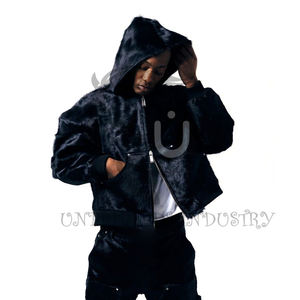 UNBRIDLEDS INDUSTRY Double Zip Cowhide Hoodie Black Hairon Genuine Leather Men's Winter Breathable Windproof - Product Image 4