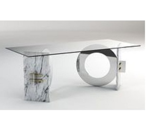 Mesa de centro de estilo europeo moderno nórdico con base de aluminio, superficie de mármol, redonda, de metal dorado, de lujo, de vidrio, para sala de estar - Product Image 2