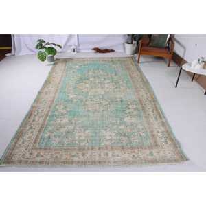 พรมวินเทจสไตล์ตุรกี ขนาด 5.8x9.3 ฟุต พรมขนาดใหญ่ ลายดอกไม้สีน้ำเงินน้ำตาล - Product Image 1