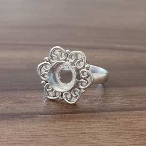 Bague de fiançailles semi-montée en argent sterling 925 véritable de haute qualité, motif floral, sertissage clos de 7 mm, simple et raffinée - Product Image 3