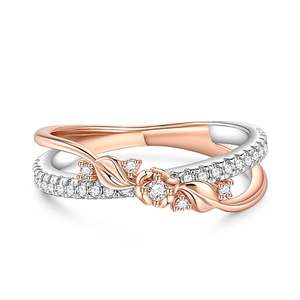 Jeulia Rose Gold Two-Tone <b>Cross</b> Flower <b>Ring</b>-Sterling <b>Silver</b> Statement Jewelry - Product Image 1