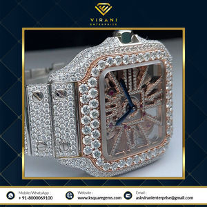 Montre en diamant sertie de moissanite de haute qualité, clarté VVS, forme carrée, style simple, squelette antique, entièrement sertie de diamants - Product Image 4