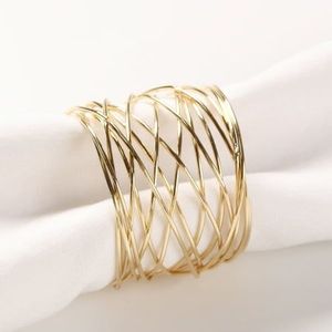 Anillos de Servilleta de Madera de Ratán con Diseño Floral de Lujo, Lazo de Resina Acrílica con Perlas y Acabado Dorado para Bodas, Mesas de Comedor, Navidad y Fiestas - Product Image 1
