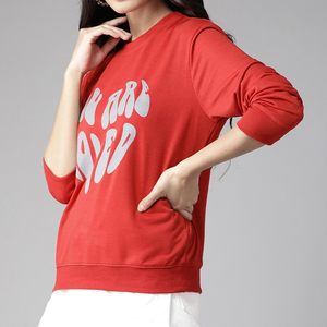 Custom <b>red</b> Spandex / Cotton Crew Neck Fleece <b>Women's</b> Pullover <b>Hoodie</b> Heavyweight Sweatshirts - Product Image 5