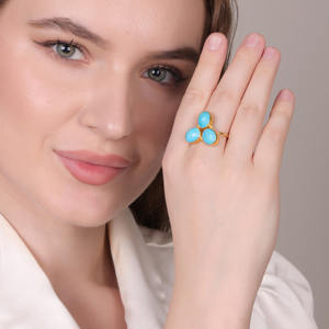 Dua Turquoise Oval <b>Adjustable</b> <b>Ring</b> | 18K Gold Plated Handmade Brass Jewelry | Trendy Certified Wedding Party Supplier From India - Product Image 6