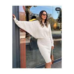 Abito da donna a manica a pipistrello in maglia doppia da donna abito elegante - Product Image 2