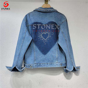 Femmes Automne Nouvelle Mode Irrégulière Cristal Perles Oversize Femmes Jean Veste En Gros Vestes Personnalisées - Product Image 3