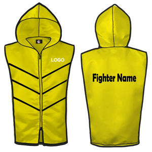 Nouvel ensemble de vêtements d'entraînement d'été en satin jaune, comprenant une veste à capuche, un short et une ceinture, respirant, sans manches, pour la boxe, tissu polyvalent - Product Image 4