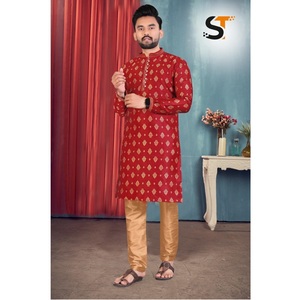 Maruti Mode Style Traditionnel Vêtements de Mariage pour Hommes Jacquard Banarasi Gaufré Toutes Saisons Kurta Pyjama Ensemble Coton - Product Image 1