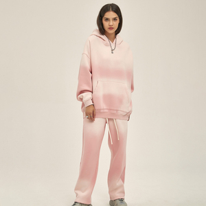 Vente en gros Premium 100% coton Survêtements d'hiver en molleton délavés à l'acide pour femmes Logo personnalisé Ensembles solides décontractés lourds pour femmes - Product Image 1