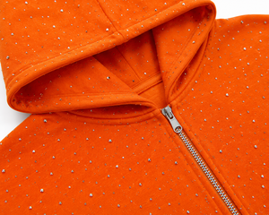 Custom Rhinestone Full Zip Anti-Wrinkle Fleece Hoodie Men Oversized Heavyweight Streetwear Luxury Blank Crystal Zip Hoodie - Product Image 3