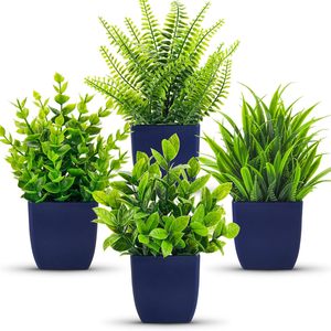 Lot de 4 plantes artificielles d'<span class=keywords><strong>eucalyptus</strong></span> durables Der Rose, petites jardinières bleues, décoration intérieure pour salle de bain et salon - Product Image 1