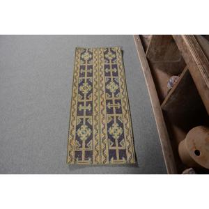 Alfombra Turca, Pequeña, 1.5x3.7 pies, Alfombra Vintage, Alfombra de Lana Azul Verde del Suroeste - Product Image 1