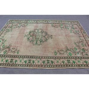 Tapis de 6,3 x 8,6 pieds, tapis turc vintage, tapis abstrait vert - Product Image 2