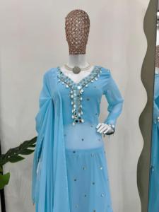 Conjunto de Kurti Anarkali de Georgette Bordado, Listo para Usar, Estilo Indio, con Dupatta, para Mujeres y Niñas, Ideal para Bodas y Fiestas - Product Image 3