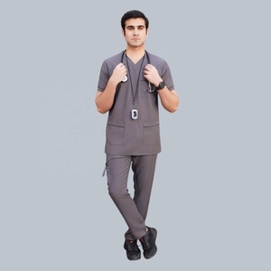 <b>Women's</b> <b>Navy</b> Blue V-Neck Scrub Set Cotton Polyester Woven Hospital Uniforms Doctor Uniforms Needle Detection Blouses Shirts - Product Image 3