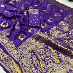 Beautiful Collection in Dola Silk Saree with all-over unique Butta designs and Contrast Rich weaving Pallu and Contrast Border