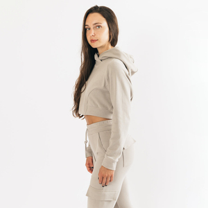 2025 nuevo estilo Casual Wear señoras sudaderas mangas completas a juego con cordón Crop Hoodie para mujeres - Product Image 2