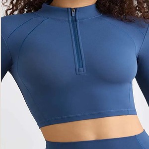 Chaqueta de Yoga Transpirable con Cierre Completo y Sensación de Desnudez OEM ODM, Chaqueta Deportiva Ajustada de Manga Larga para Mujer, para Gimnasio, Maternidad, Entrenamiento, con Logotipo Frontal, Color Sólido - Product Image 6