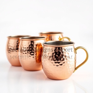 Juego de 4 Vasos de metal de mula de Moscú de cobre martillado de 16oz de lujo respetuoso con el medio ambiente con elegantes asas de latón - Product Image 5