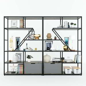 KTB68166 Standing Type Decorative Shelving <b>Unit</b> Iron Frame 240x35x180cm Made Rubber Wood Flexible Design Rectangle Shape for - Product Image 1