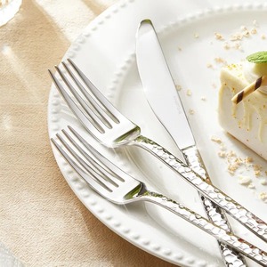 Ensemble de couverts de luxe en argent martelé et bois, manche texturé, écologique, service de mariage pour 4, style rustique moderne - Product Image 5