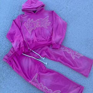 Conjuntos de chándal acampanado de doble capa para hombre personalizados 465GSM 100% algodón holgado polar Sudadera con capucha de gran tamaño conjunto de chándal para hombre - Product Image 1