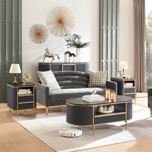 Mesa de Centro de Lujo de Estilo Nórdico Moderno, Hecha a Mano y Ecológica, de Metal y Mármol para Sala de Estar, de Combohome - Product Image 6