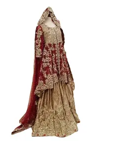 Visualizza l'immagine più grande aggiungi al confronto condividi 2023 abiti da sposa pakistani su misura ricamati maniche lunghe Illusion Walima