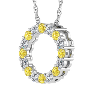 Pendentif en or blanc 14 carats avec diamants de laboratoire et pierres fantaisie jaunes et blanches alternées - Product Image 2