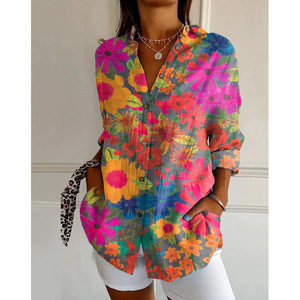 2025 estate nuovi arrivi camicie da <span class=keywords><strong>donna</strong></span> a maniche lunghe, camicie alla moda lunghe con fantasie stampate in 3D - Product Image 3