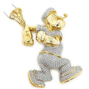 Design personnalisé 4ct Round Cut Lab Grown Pave Setting Popeye Diamond Pendant en or massif 14K Hip Hop Pendant du fabricant - Product Image 2