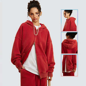 Alta calidad Vintage Washed 355GSM Sudadera con capucha unisex Color sólido Full Zip up Sudaderas con capucha para hombres - Product Image 2