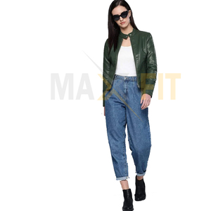 MAXFIT ENTERPRISES Vestes d'hiver en cuir PU vert pour femmes, faites à la main, confortables avec tissu en toile imprimé de logo personnalisé - Product Image 2