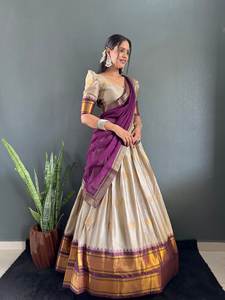 เปิดตัวชุดเลเฮนกาโชลีสำหรับงานเทศกาลใหม่ พร้อมผ้าดูปัตตา ผ้าฝ้าย แต่งขอบกว้าง งานทอแบบกลับด้านได้ ทันสมัย - Product Image 2