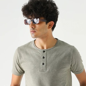 Lightweight 100% Cotton <b>Men's</b> <b>Henley</b> Neck T <b>Shirt</b> Breathable 180 GSM Plain Short Sleeve <b>Henley</b> T <b>Shirts</b> For Summers - Product Image 3