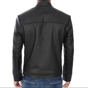 Veste en cuir noire personnalisée de haute qualité pour hommes/Veste en cuir à la mode directe d'usine pour hommes - Product Image 2